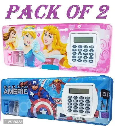 Avenger And Princess Calculator Box Art Plastic Pencil Boxes  (Set of 2, Multicolor)