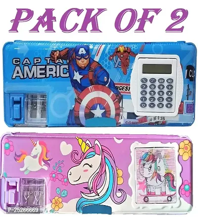 Avenger And Unicorn Calculator Box Art Plastic Pencil Boxes  (Set of 2, Multicolor)