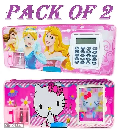 Princess And Hello Kitty Calculator Box Art Plastic Pencil Boxes  (Set of 2, Multicolor)