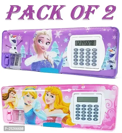 Princess And Frozen Calculator Box Art Plastic Pencil Boxes  (Set of 2, Multicolor)