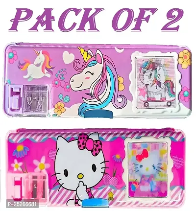 Unicorn And Hello Kitty Calculator Box Art Plastic Pencil Boxes  (Set of 2, Multicolor)