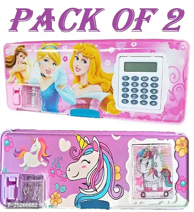 Unicorn And Princess Calculator Box Art Plastic Pencil Boxes  (Set of 2, Multicolor)