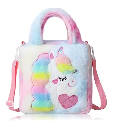 abhiswa Unicorn Toddler Tote Bag, Colorful Plush Princess Cute Unicorn Crossbody Handbags Best Gift for Girls 1-6 Years