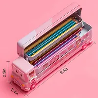 Metal Double Decker Bus Shape Pencil Box for Kids with Moving Tyres  3 Compartments Pencil Case for Boys  Girls - Multi-Color-thumb4