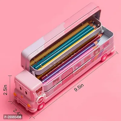 Metal Double Decker Bus Shape Pencil Box for Kids with Moving Tyres  3 Compartments Pencil Case for Boys  Girls - Multi-Color-thumb5