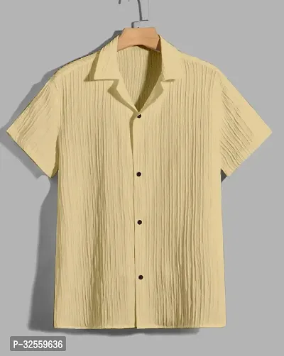 Stylish Yellow Polycotton Solid Short Sleeves Shirt For Men-thumb0