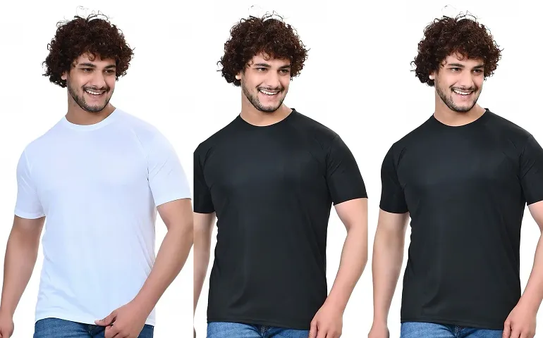 Elegance Stylish Polycotton Solid Round Neck T-Shirts For Men Pack Of 3