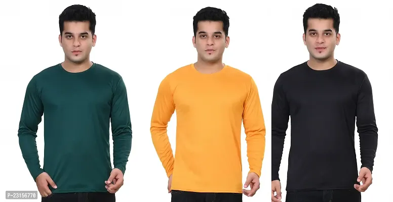 Stylish Fancy Polycotton Solid Round Neck T-Shirts For Men Pack Of 3