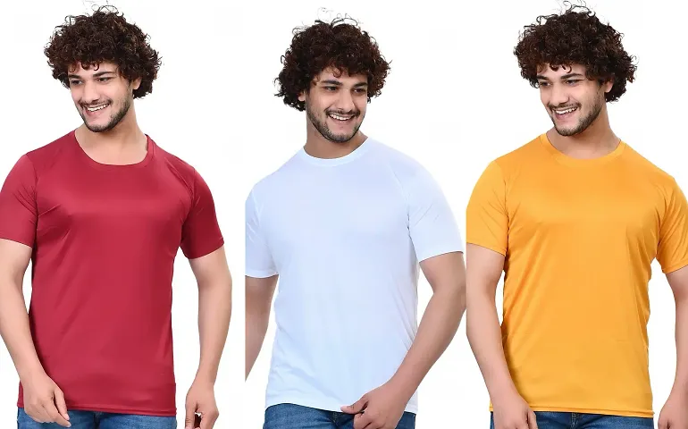 Stylish Men Multicoloured Polycotton Round Neck T-Shirt Pack Of 3