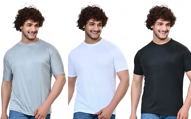 Stylish Multicoloured Solid Round Neck T-Shirt For Men Pack Of 3