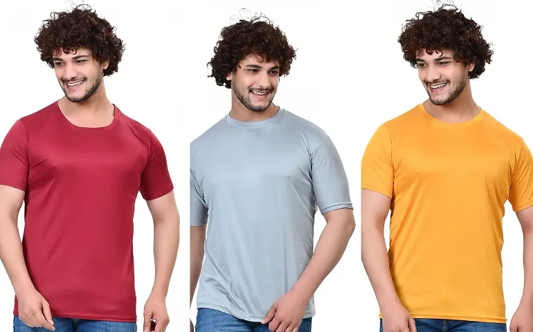 Stylish Polycotton Solid Round Neck T-Shirt For Men Pack Of 3