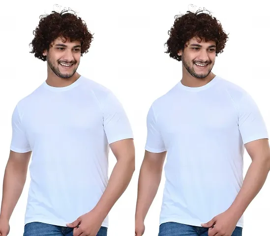 Stylish Polycotton Solid Round Neck T-Shirt For Men Pack Of 2