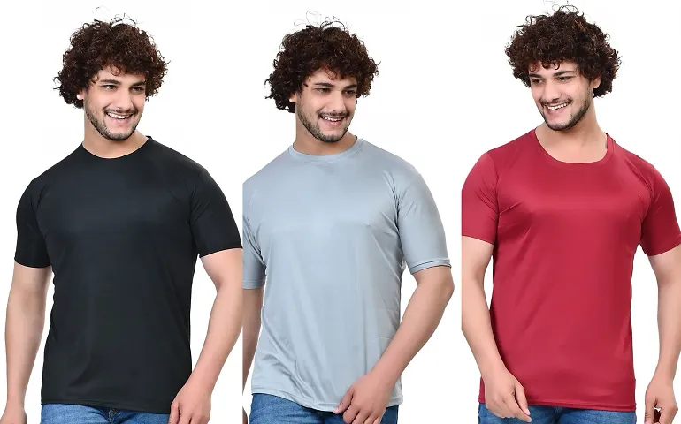 Comfortable Multicoloured Solid Round Neck T-Shirt For Men Pack Of 3