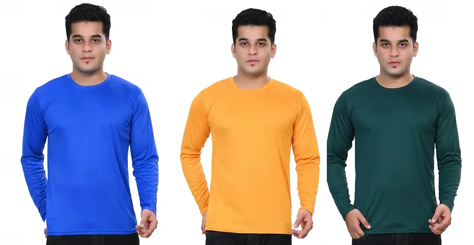 Stylish Fancy Polycotton Solid Round Neck T-Shirts For Men Pack Of 3