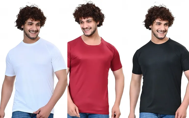 Comfortable Multicoloured Polycotton Round Neck Men T-Shirt Pack Of 3