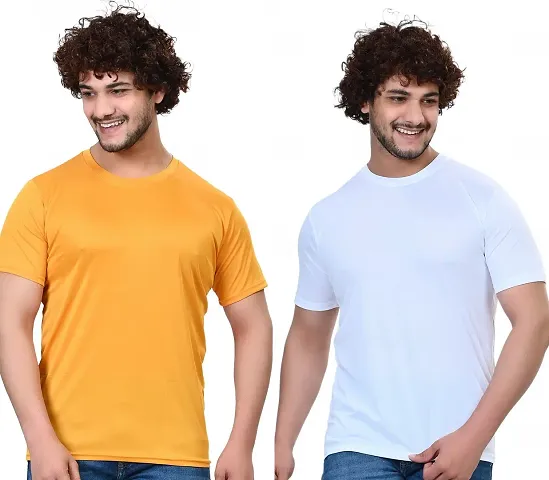 Reliable Polycotton Solid Round Neck T-Shirt For Men Pack Of 2