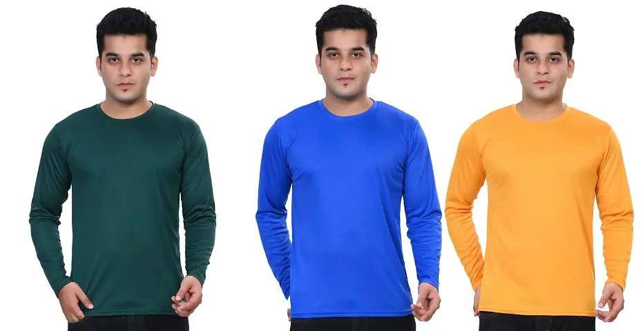 Stylish Fancy Polycotton Solid Round Neck T-Shirts For Men Pack Of 3