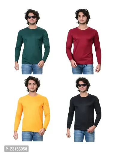 Stylish Fancy Polycotton Solid Round Neck T-Shirts For Men Pack Of 4-thumb0