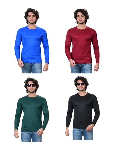 Classy Fabulous Polycotton Solid Round Neck Full Sleeves T-shirts For Men Pack Of 4