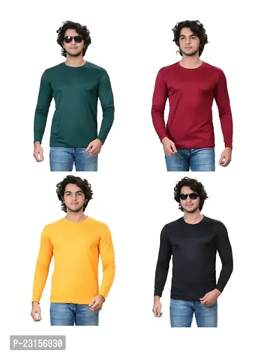 Stylish Fancy Polycotton Solid Round Neck T-Shirts For Men Pack Of 4