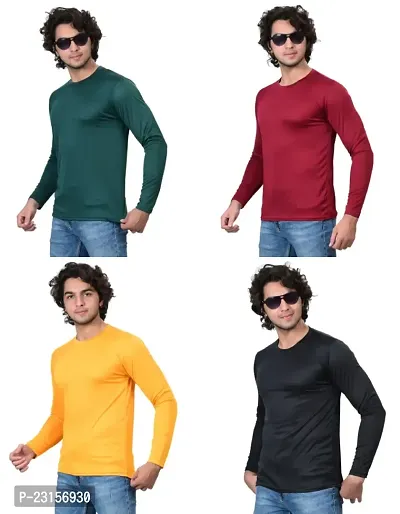 Stylish Fancy Polycotton Solid Round Neck T-Shirts For Men Pack Of 4-thumb2