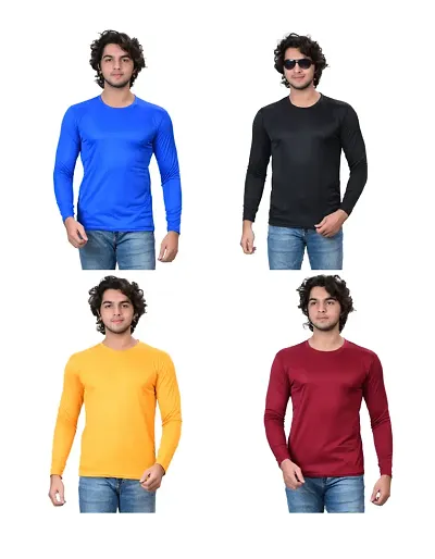 Stylish Polycotton Solid Round Neck T-Shirt For Men Pack Of 4