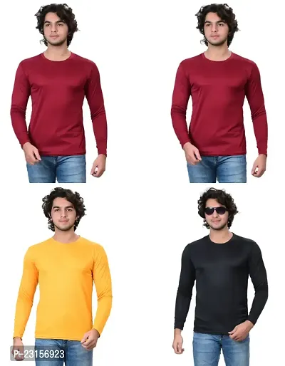 Stylish Fancy Polycotton Solid Round Neck T-Shirts For Men Pack Of 4