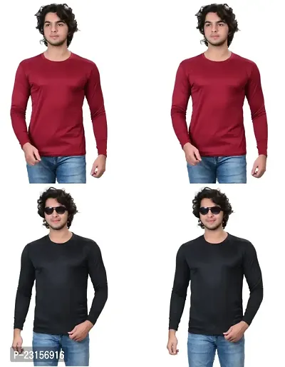 Stylish Fancy Polycotton Solid Round Neck T-Shirts For Men Pack Of 4-thumb0