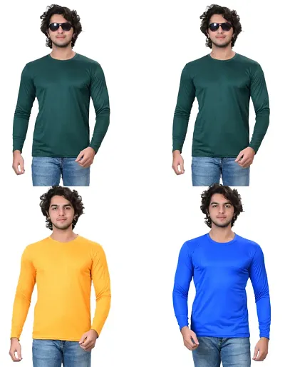 Stylish Fancy Polycotton Solid Round Neck T-Shirts For Men Pack Of 4