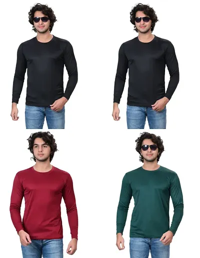 Classy Fabulous Polycotton Solid Round Neck Full Sleeves T-shirts For Men Pack Of 4