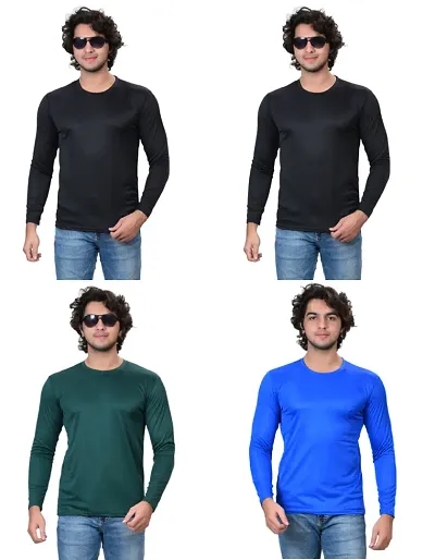 Stylish Fancy Polycotton Solid Round Neck T-Shirts For Men Pack Of 4