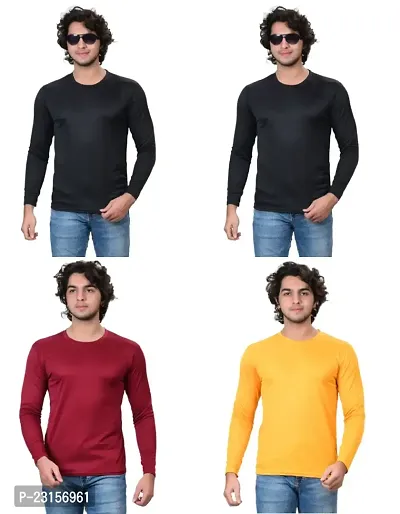 Stylish Fancy Polycotton Solid Round Neck T-Shirts For Men Pack Of 4