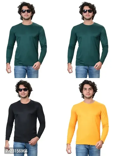 Stylish Fancy Polycotton Solid Round Neck T-Shirts For Men Pack Of 4