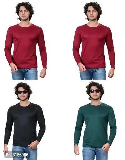 Stylish Fancy Polycotton Solid Round Neck T-Shirts For Men Pack Of 4