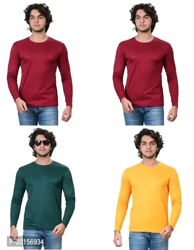 Stylish Fancy Polycotton Solid Round Neck T-Shirts For Men Pack Of 4-thumb0