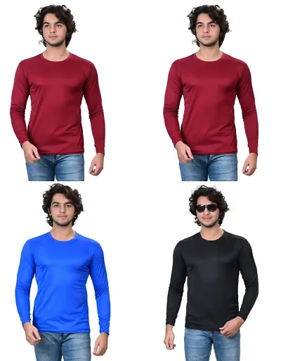 Stylish Fancy Polycotton Solid Round Neck T-Shirts For Men Pack Of 4