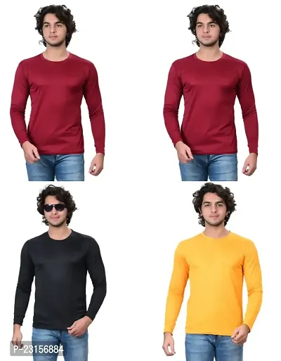 Stylish Fancy Polycotton Solid Round Neck T-Shirts For Men Pack Of 4