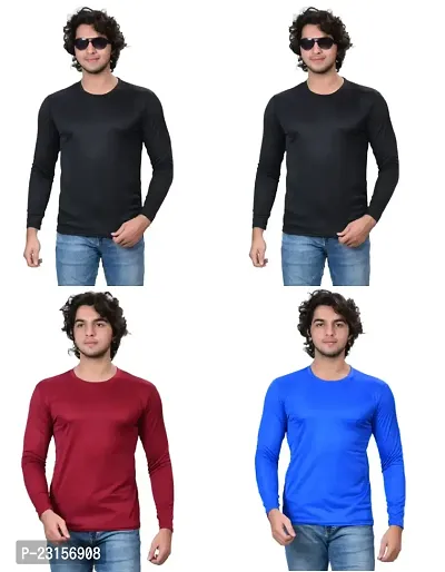 Stylish Fancy Polycotton Solid Round Neck T-Shirts For Men Pack Of 4-thumb0