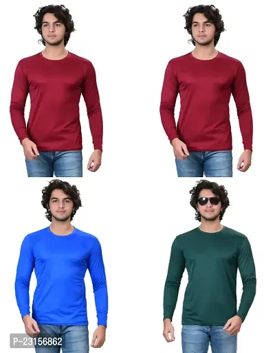 Stylish Fancy Polycotton Solid Round Neck T-Shirts For Men Pack Of 4