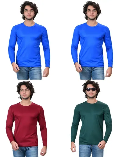 Stylish Fancy Polycotton Solid Round Neck T-Shirts For Men Pack Of 4