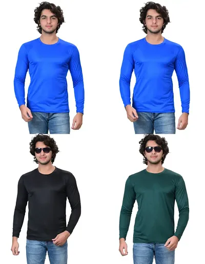 Stylish Fancy Polycotton Solid Round Neck T-Shirts For Men Pack Of 4