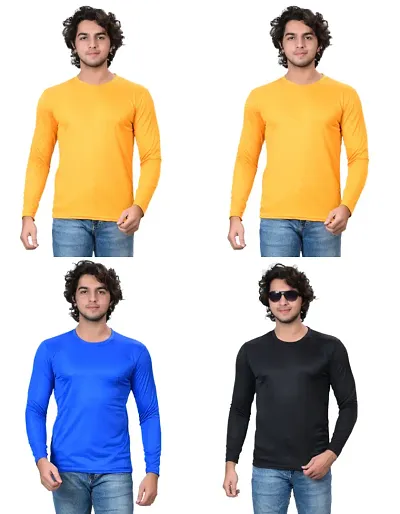 Stylish Fancy Polycotton Solid Round Neck T-Shirts For Men Pack Of 4