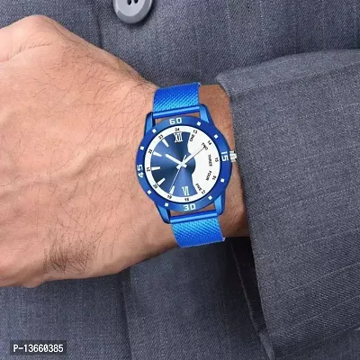 Stylish Blue Synthetic Leather Analog Watches For Men-thumb0