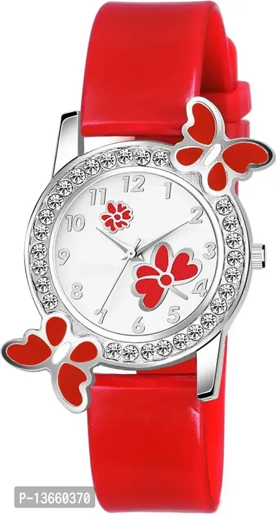 Stylish Red Synthetic Leather Analog Watches For Women-thumb0