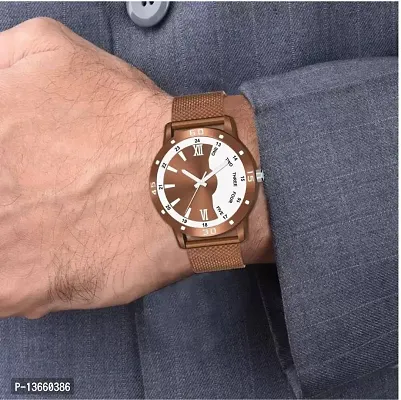 Stylish Brown Synthetic Leather Analog Watches For Men