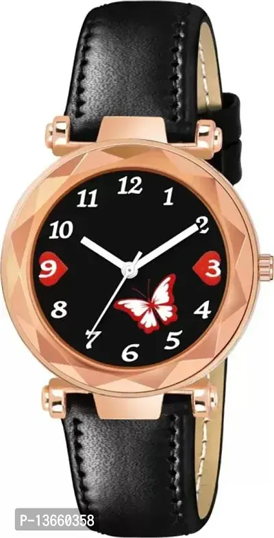 Stylish Black Synthetic Leather Analog Watches For Women-thumb0
