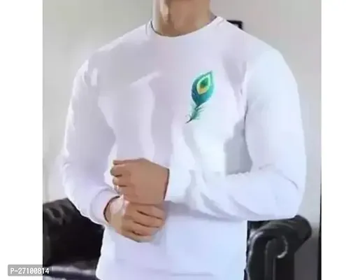 Comfortable White Polyester Round Neck Tees For Men-thumb0