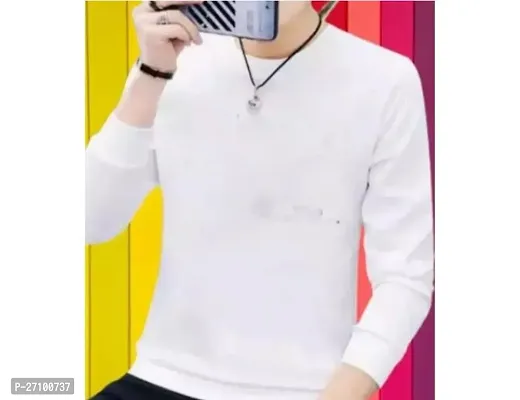 Comfortable White Polyester Round Neck Tees For Men-thumb0