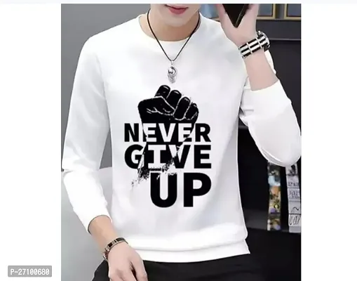 Comfortable White Polyester Round Neck Tees For Men-thumb0