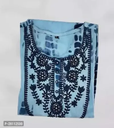 Stylish Blue Rayon Printed Stitched Kurta For Women-thumb0